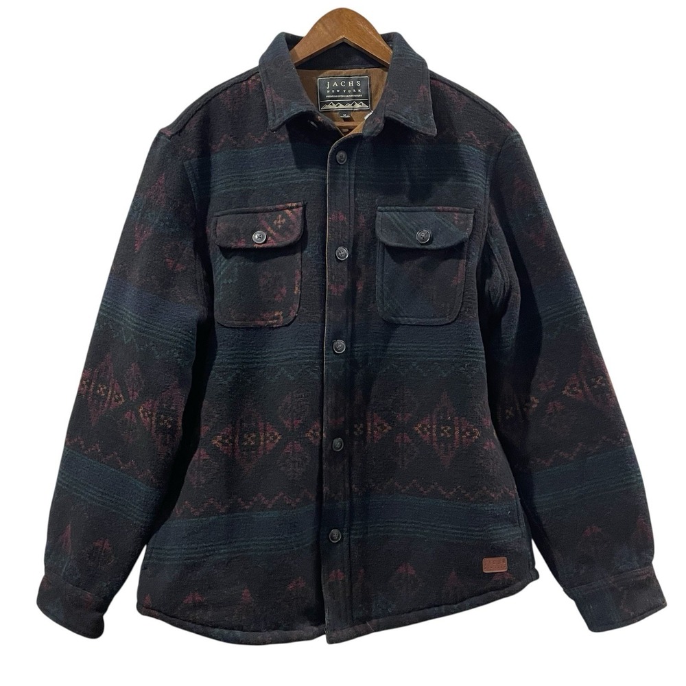 Jachs New York Shirt Jacket Men Wool Blend M Black Southwestern Sherpa Shacket